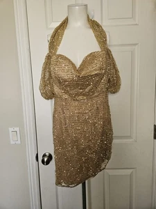 Fashion Nova Damen Gefüttert Pailletten Trägerlos Cold Shoulder Minikleid XL Neu - Bild 1 von 9