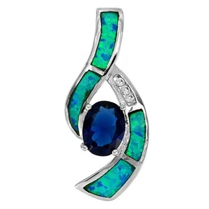Behandelter blauer Saphir & australischer Opal 925 Sterling Silber Anhänger OP5 - Bild 1 von 1