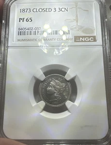 NGC PF-65 1873 Closed 3 Nickel Three Cent Piece, Deeply Mirrored, Gem Proof! - Picture 1 of 5