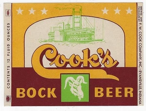 Cook's Bock Beer Label Premium Draught Beer Evansville Indiana Vintage - Picture 1 of 2