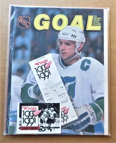 Red Wings vs Hartford Whalers 10-12-1990 Program, Roster Sheet & Game Ticket Cover