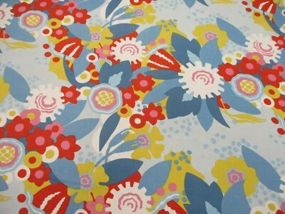 Schumacher Gardinenstoff 'ANITA - HIMMEL/ROT' 2 Meter 100% Leinen - Flower Power - Bild 1 von 4