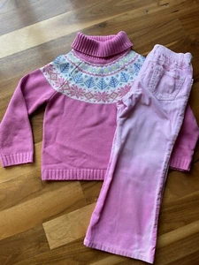 2 Piece Gymboree Girls Sz 5 Pink Corduroy Ombre Pants Sz 6 Sweater Ski - Picture 1 of 7