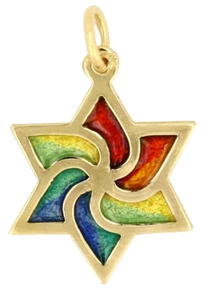 14K Gold Star Of David Pendant Twisted Colorful Rainbow - 1.1g - 21mm x 15mm #30 - Picture 1 of 1