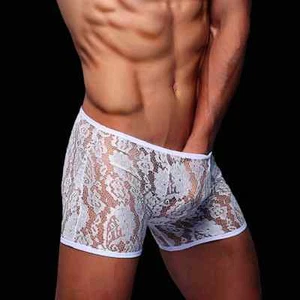 Boxer taille M blanc dentelle transparent sheer sexy Ref DAS1  - Picture 1 of 7