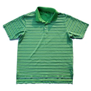 Mens Adidas Shirt Size Medium Climalite Collar Polo Striped Green Golf - Picture 1 of 8