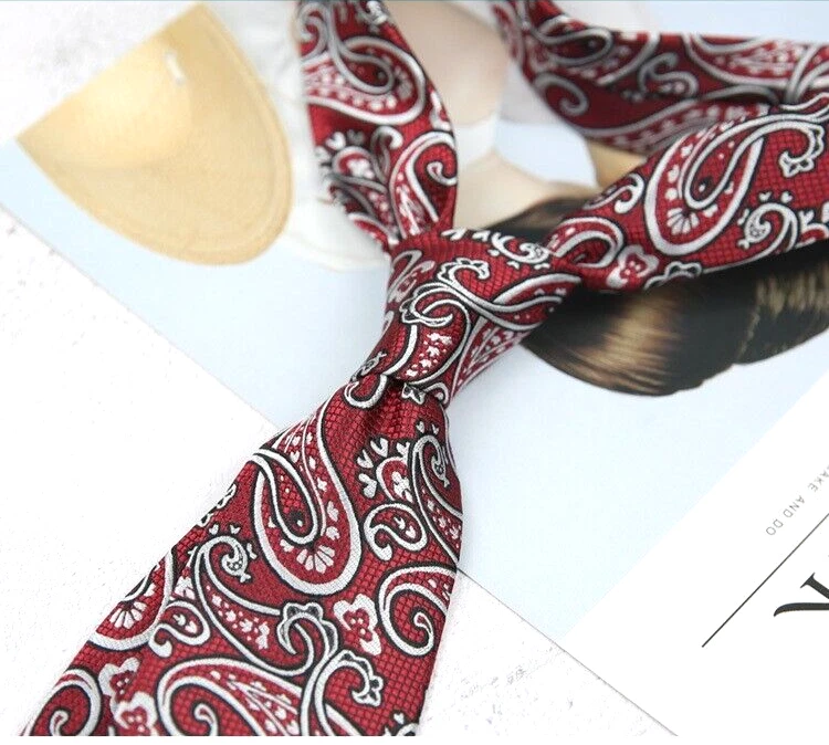 Nueva Corbata Clásica Paisley Roja Blanca TEJIDA JACQUARD 100% Seda Para Hombre Foto 1 de 1