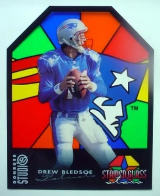 1997 Donruss Studio Stained Glass Stars Drew Bledsoe Patriots 8x10 Card 293/1000 - Image 1 of 4