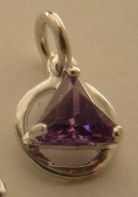 Sterling Silver Alcoholics Anonymous AA Symbol CZ Amethyst Birthstone Pendant 51 - Image 1 of 4