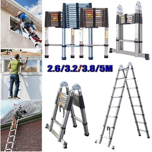 8.5-16.5Ft Telescopic Extension Workshop Ladder Multi Purpose Folding Non-Slip - Picture 1 of 25