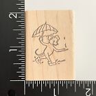 Mouse Walking In Rain Boots Holding Umbrella Wood Mounted Rubber Stamp