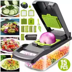 15-In-1 Vegetable Fruit Chopper Cutter Food Onion Veggie Dicer Slicer Kitchen - Picture 1 of 19