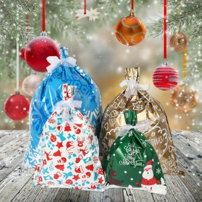 10X Large Christmas Sacks Reusable Drawstring Wrap Present Gift Party Bags M-XL
