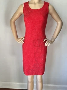 NUEVO CON ETIQUETAS Vestido de Noche Tejido St John Talla 2 Rojo Mar Coral Brillante Lana Rayón - Imagen 1 de 7