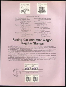 US. SP767. 2253, 2262. 5c & 17.5c. Racing Car & Milk Wagon. Souvenir Pages 1987 - Picture 1 of 1