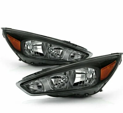 US Type 2015 2016 2017 2018 Ford Focus Black Crystal Headlights Headlamps LH+ RH - Image 1 of 4