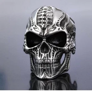 Men's Gothic Punk Skull Ring Solid Stainless Steel Chunky Evil Skeleton Biker UK - Picture 1 of 9