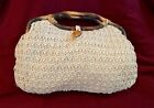VTG crochet Style Bohemian purse hand bag with wood handles