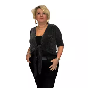 WOMENS LADIES SPARKLY TIE FRONT SHRUG EVENING JACKET PLUS SIZE BOLERO - Picture 1 of 19