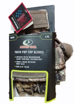 Mossy Oak YOUTH Pop Top Hunting Gloves Scent Control Heat Retention Size L/XL - Image 1 of 2