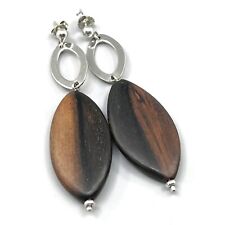 Stefani St Jaques Sterling and Wood Drop Dangle Earrings Italy