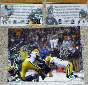 FOTO 8x10 firmada por Hitman Green Bay Packers AJ HAWK 50 Hawkmania ABDUL HODGE 55 - Imagen 1 de 4