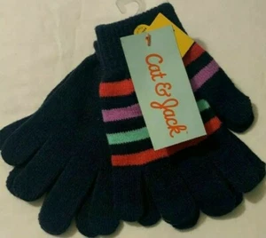 NWT Cat & Jack Tech Touch 2pk Gloves Rainbow Stripes & Black - Picture 1 of 1