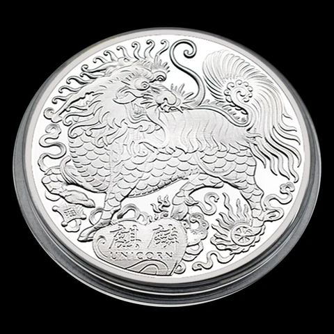 China Kirin Silver Plated Memorial Medal Antique Animal Medallions - Medal Cover