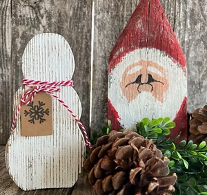 SNOWMAN Christmas Tiered Tray SNOWFLAKE Tag Farmhouse Shelf Decor Rustic Wood HP - Picture 1 of 7