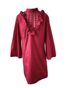 Free People rot Rüschen V-Rücken zum Binden Tunika Kleid L/14