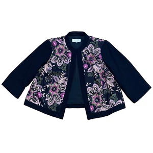 Tahari bestickte Damenjacke mit Blumenmuster Größe 16W schwarz rosa Party schön EUC - Bild 1 von 11