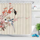 Fabric Shower Curtain Set Beautiful Vintage Sakura Flowers Birds Bathroom Decor