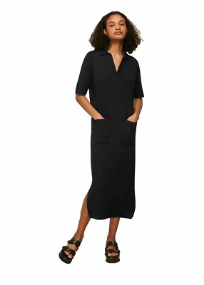 Whistles Collar Midi Knit Dress S UK 8 10 12 BNWT Black Cotton Jumper RRP 109 - Image 1 of 4