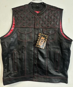 Men's Quilted Leather Motorcycle Vest | Colored Stitch Concealed Carry Pockets - Bild 1 von 14