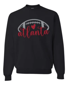 Fan Of Atlanta Football Red Heart Script Writing Unisex Crewneck Sweatshirt - Picture 1 of 2