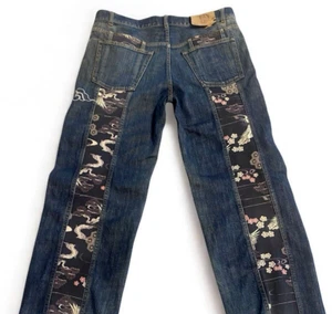 Karakuri Tamashii Denim Jeans Japanese Embroidery Flying Phoenix 35in USED - Picture 1 of 18