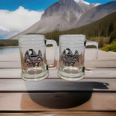 2 tazas American Bald Eagle Flag Shield cerveza piedra jarra vidrio grabado negro Foto 1 de 4
