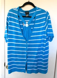NEU GEGRGE. Blau & weiß gestreifter kurzärmliger Pullover mit Knopfleiste Shirt Größe 2X - Bild 1 von 6