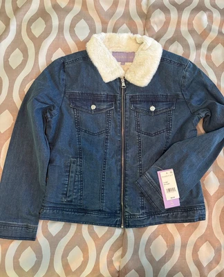 Women's Juniors' madden Girl Denim Jacket with Sherpa Collar - Image 1 of 4