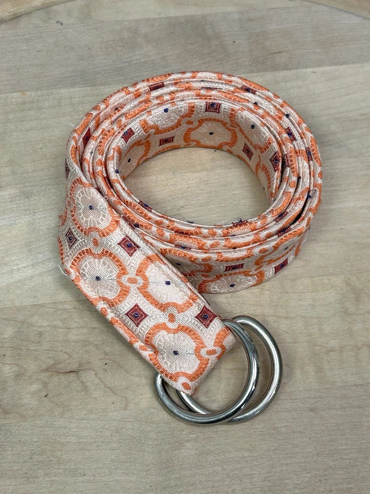 Cinturón J Crew 100% Seda Retro Estampado Medallón Naranja Rosa Bohemio Hippie Pequeño Foto 1 de 4