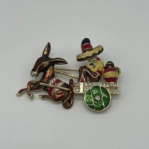 Vintage D’Orlan Mexikanischer Esel Burro Wagen Emaille und Strass Anstecknadel Brosche - Bild 1 von 5