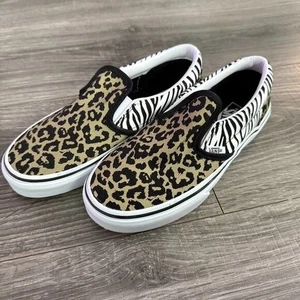 Neu ohne Karton Vans Animal Mix Leopard Zebra Slipper Skateschuh Größe 2 kleines Kind - Bild 1 von 4