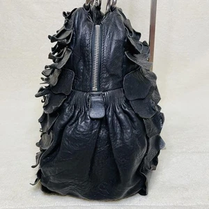 Miu Miu Leather Frill Tote Bag Black Rare Vintage Excellent Condition From Japan - Picture 1 of 12