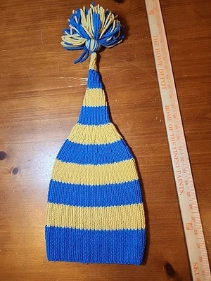 De colección Invierno Medias Gorra Pom Pom Sombrero Largo 2 pies Novedad Tejido Azul y Dorado Foto 1 de 4
