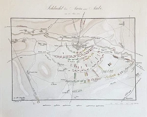 c1840 Schlacht bei Arcis-sur-Aube Befreiungskriege Napoleon kol Kupferstich-Plan - Bild 1 von 1