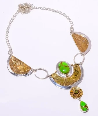 铜绿色绿松石 925 纯银双色手工项链 17.99 — 第 1/4 张图片