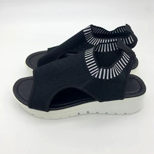 Black Sandals Women Size 8 Summer Shoes Peep Toe - Picture 1 of 10