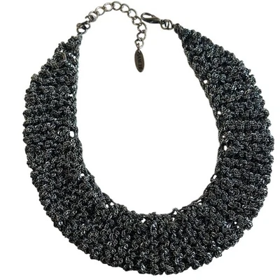 Collar Saachi Negro Malla Cuello Raro Diseñador Modernista Grueso Distintivo Babero Foto 1 de 4