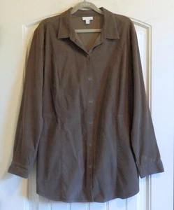 J. Jill Chocolate Corduroy Women's Button Up Shirt Blouse Tunic Top SZ LP Petite - Picture 1 of 4