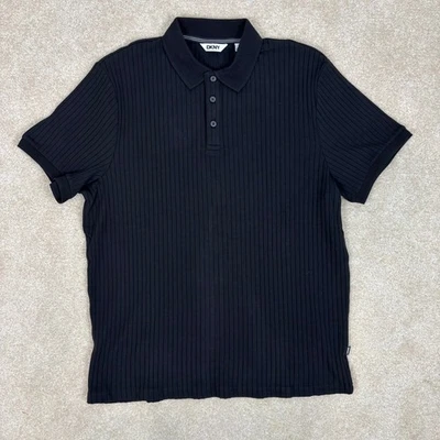 DKNY Mens Black Ribbed Knit Polo Shirt Short Sleeve Casual Top Size L NWT - Image 1 of 4